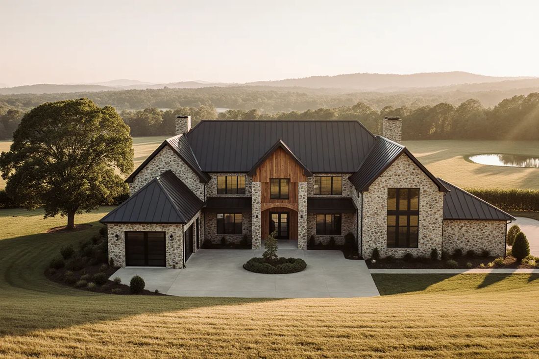 Artist's concept of an estate home on the Vesper at Snowbird Hollow land at golden hour