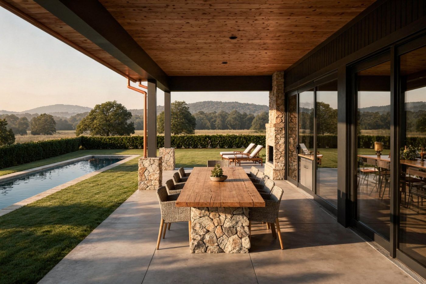 The outdoor room looking to the hills, artist's concept